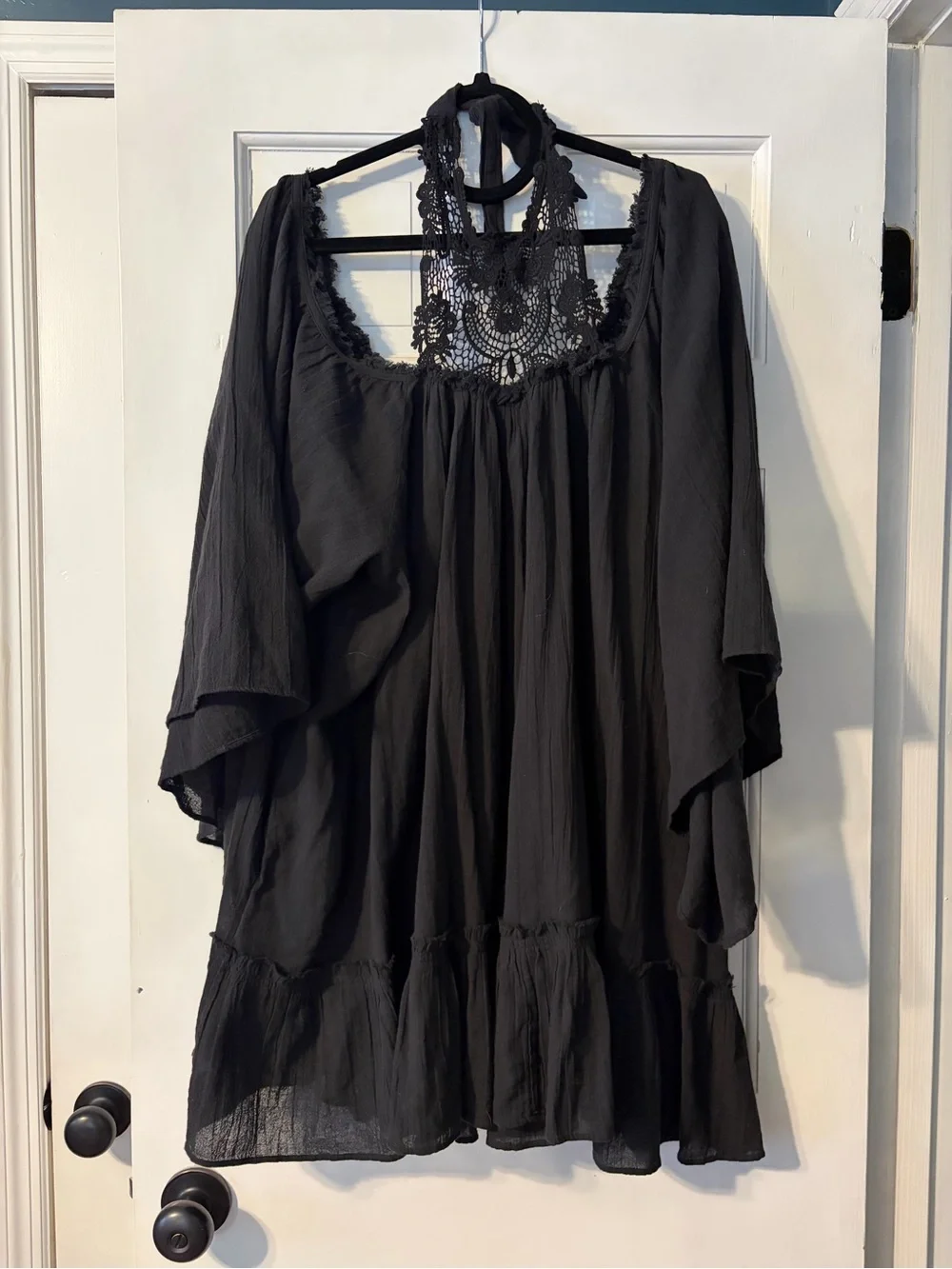 Free People Black Crochet Yoke Bohemian Tunic